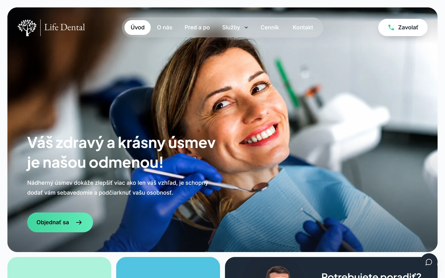 Domovská stránka LifeDental v aktuálnej podobe